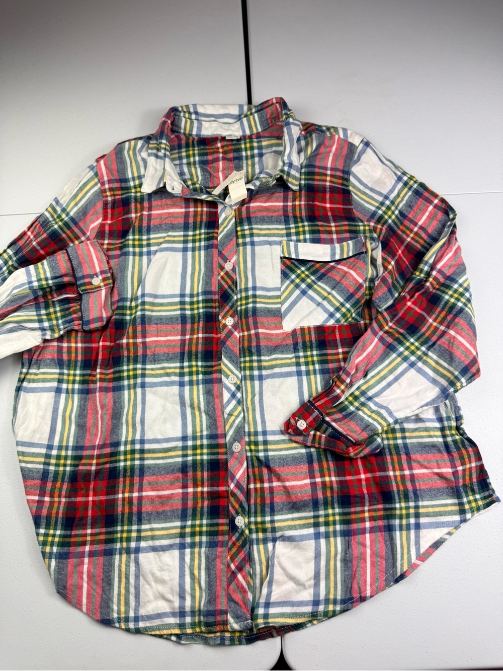 Aerie sleepwear Red & Green Plaid Button-Down Shirt